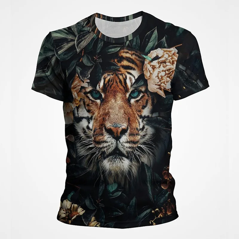 Flower Animal Tiger Lion Design 3D Print Summer Harajuku Short Sleeve Men Women Children Casual T shirt Streetwear Cool T-shirt image 4