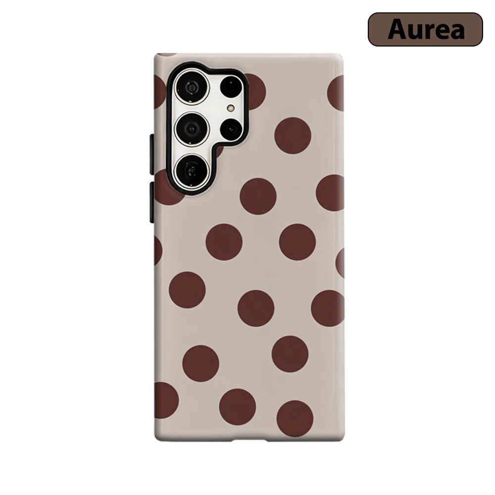 Retro Brown Toned Polka Dots Phone Case for Samsung Galaxy S25 Ultra S24 S23 Ultra Plus Shockproof Double Layer Tough Back Cover