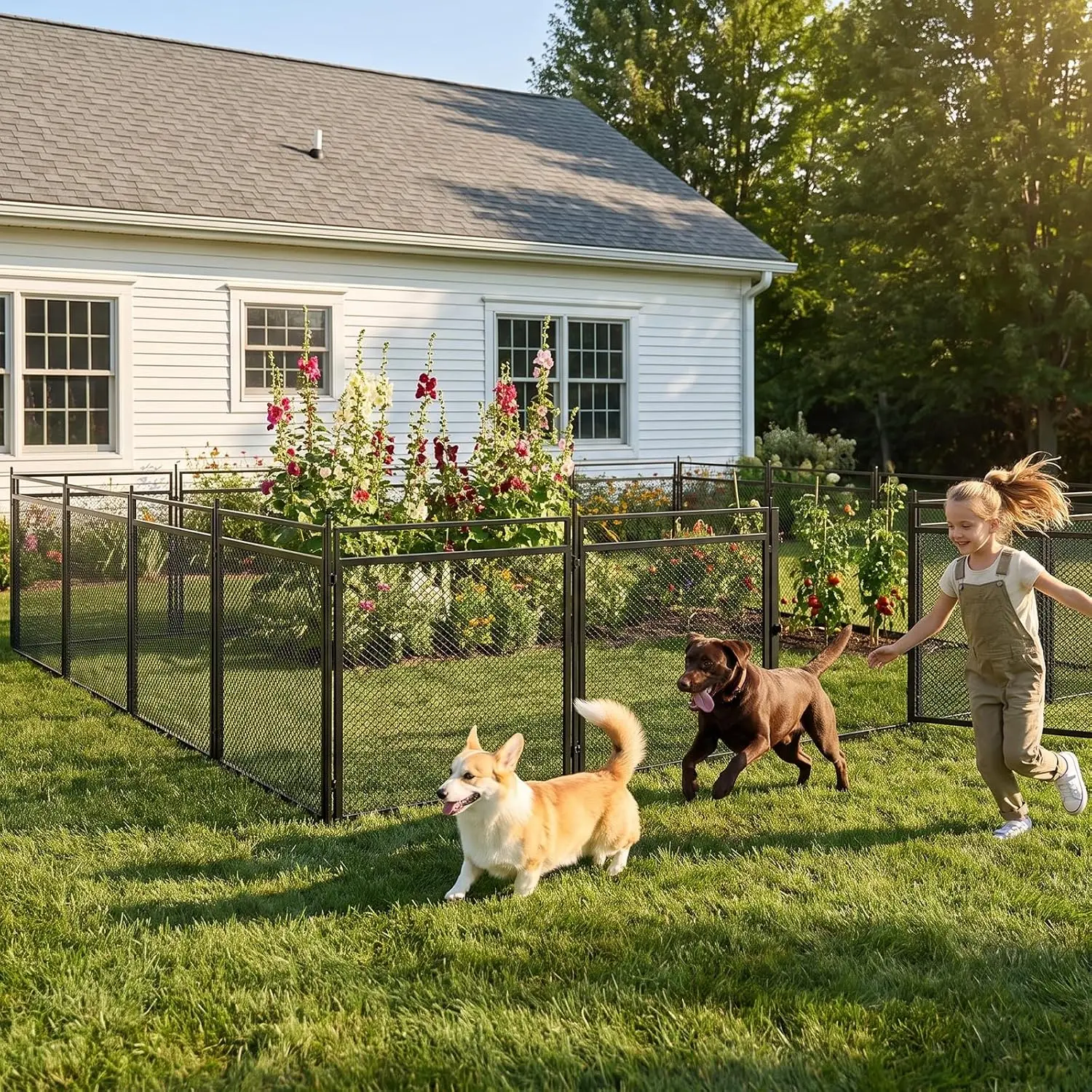 32inch 16 Panels Rustproof Metal Garden Fence Animal Barrier, Gapless Mesh Yard Border for Patio Flower Bed Edging, Customized