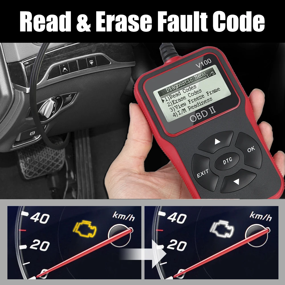 Car Diagnostic Tools OBD2 Code Reader V100 Plug and Play OBD 2 Scanner Digital Display Universal