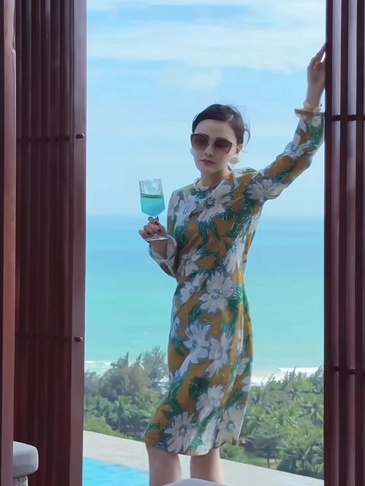 

Летнее платье Yuan Ling с цветочным принтом из ацетата, винтажное, с узором ромашек, длинное, с завышенной талией, H-образного силуэта, с растительным орнаментом