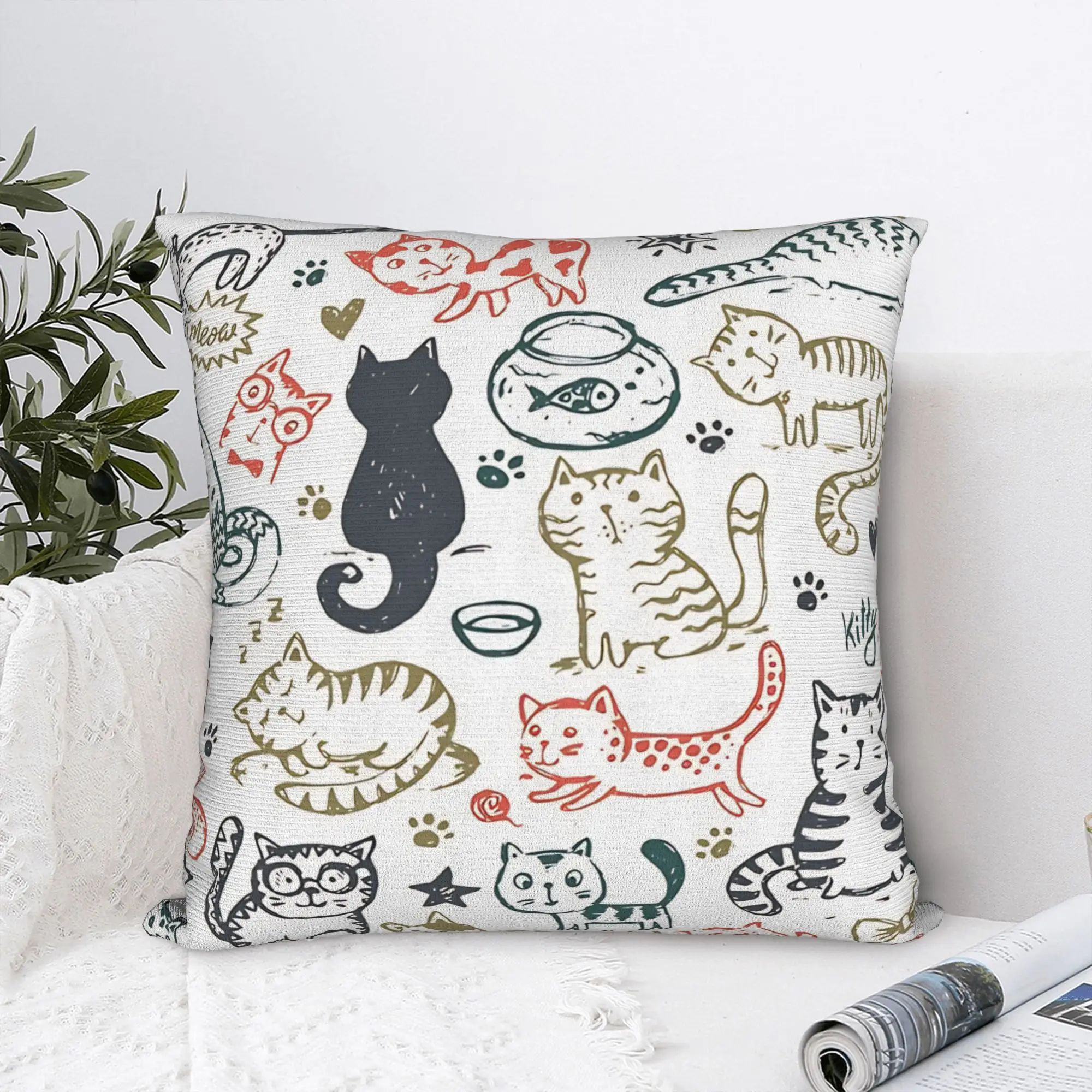 Cat Kitten  Square Pillow Covers Polyester Room Cats Pattern Cushion Case Funny Decor Pillow Cover 45*45