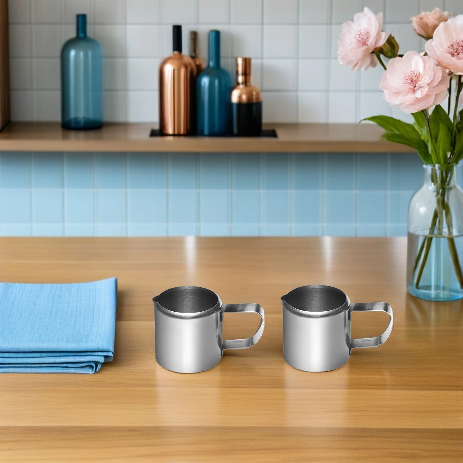 

2Pcs Stainless Steel Milk Container Compact Size Easy Pour Cream Holder for Espresso Sauce Honey Flavor Storage Coffee Shop