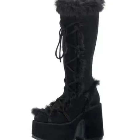 Women's Faux Fur Platform Boots Lace-Up Design Chunky Sole Grunge Style for Bold Casual Streetwear Alternative Fashion Looks