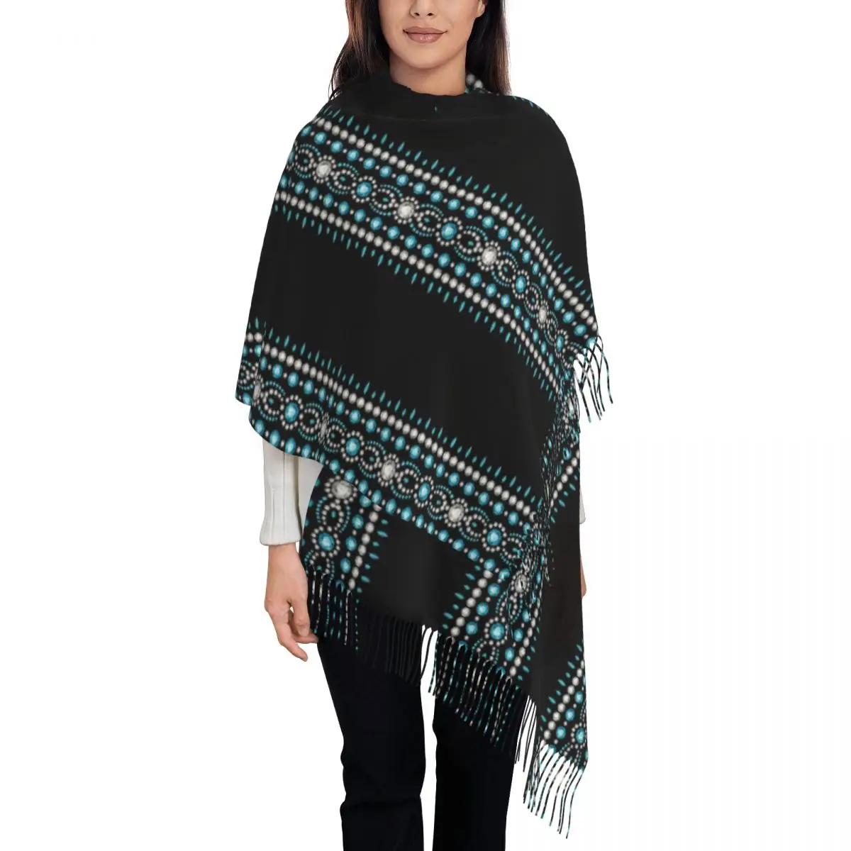 

Jewellery Glitter Rhinestone Boho Style Tassel Scarf Women Soft Shawl Wrap Female Winter Scarves