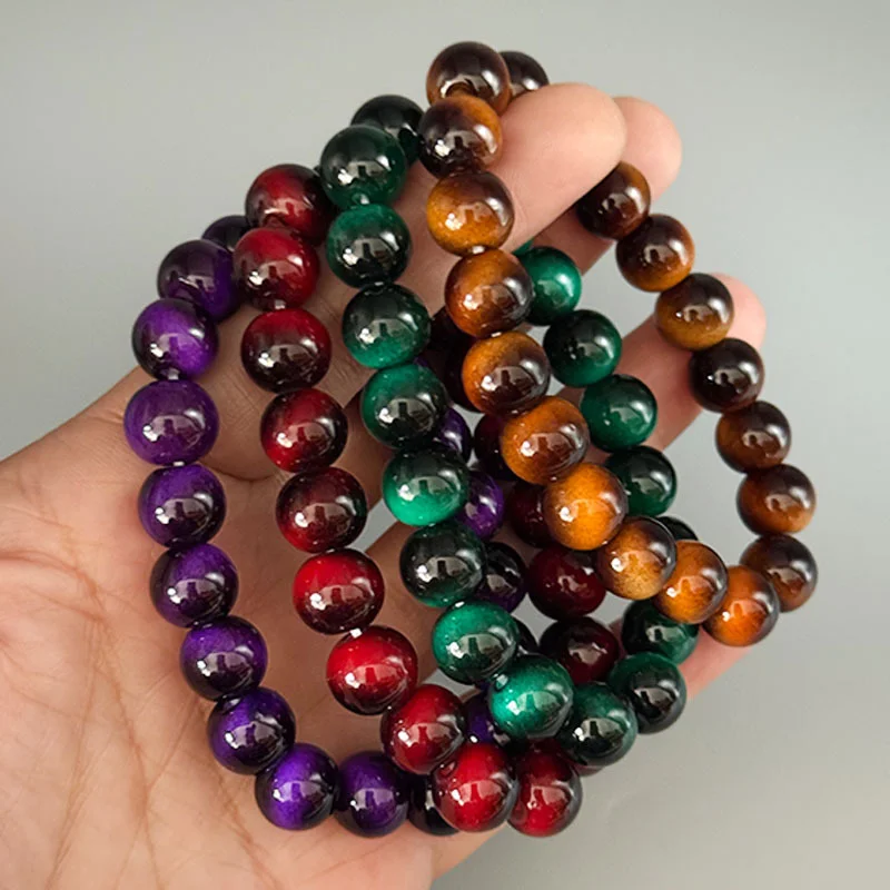 Minimalist Tiger Eye 8mm 10mm Bracelet Yellow Tiger Eye and Red Tiger Eye Beads Fashionable Elastic Bracelet Everyday Wear Gift