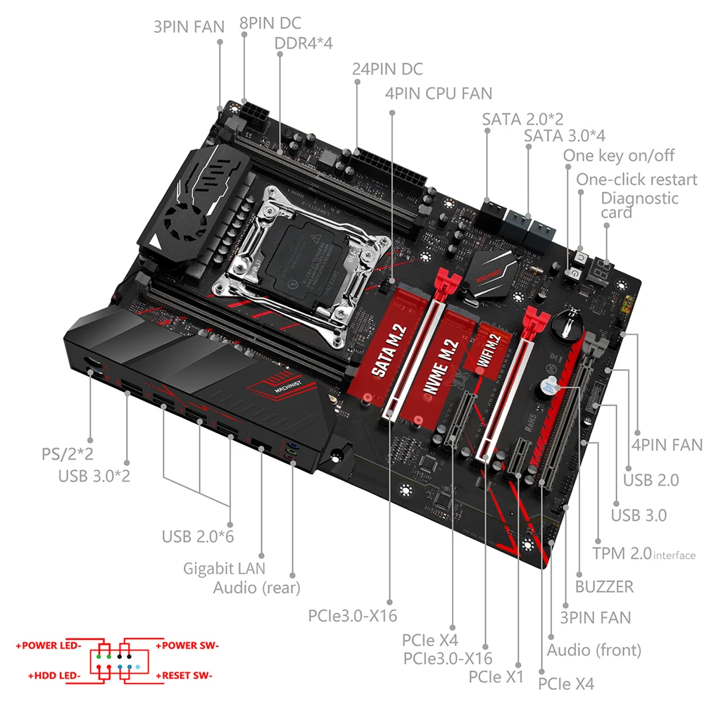 MACHINIST X99 Motherboard Xeon E5 2680 V4 LGA 2011-3 CPU Combo DDR4 16GB RAM Kit Set MR9A PRO MAX Supports 14-pin TPM 2.0