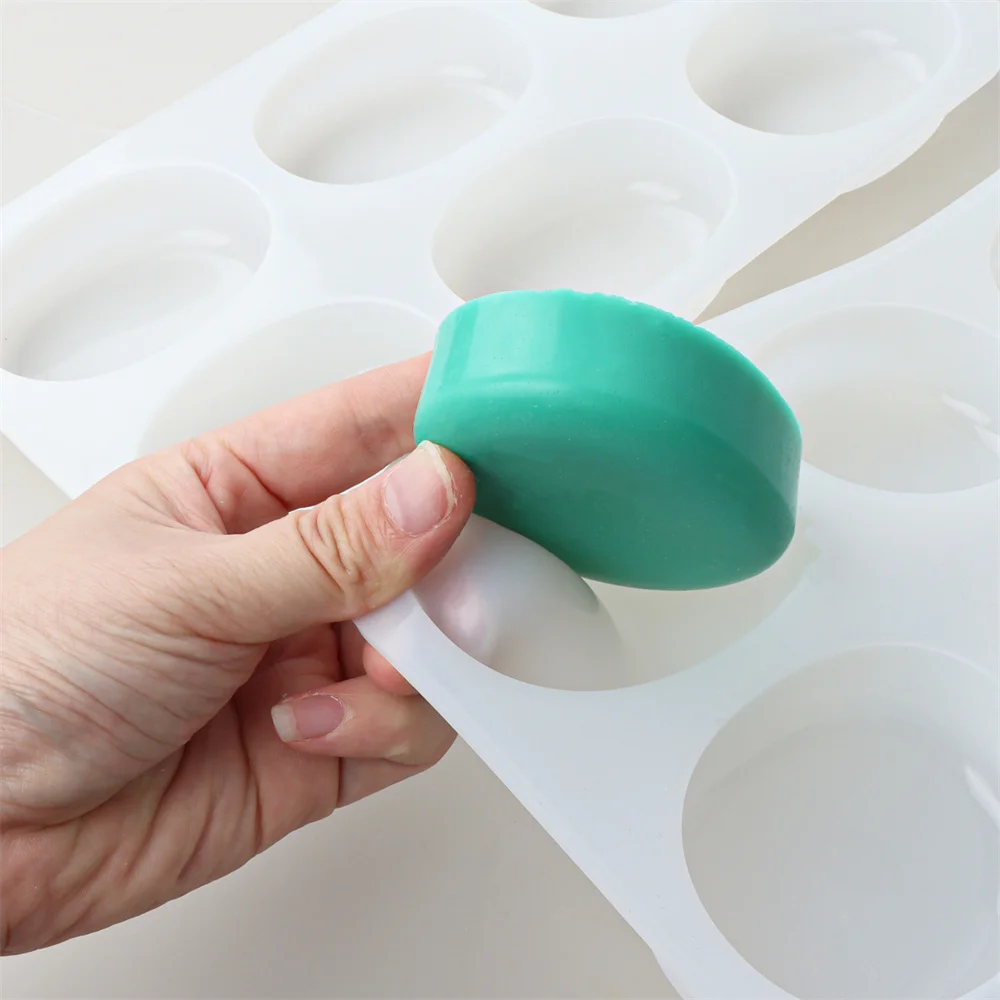 6 Löcher runde ovale Silikon-Seifenformen DIY flacher Boden Kugelzylinder handgemachte Seifenformen Kreis Aromatherapie Seife Silikonform – Detail 6