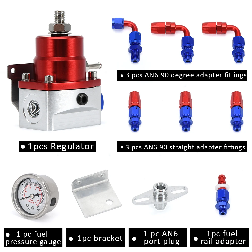 VR - Universal Adjustable Fuel Pressure Regulator Oil 160psi Gauge AN 6 Fitting End WITH/WITHOUT PQY LOGO + STICKER