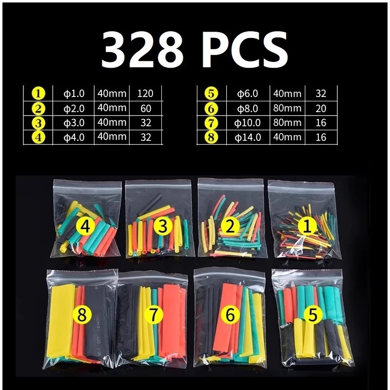 328Pcs Bagged Colorful heat shrinkable tube kit 2-1 Shrinkable Sleeve heat shrink tube Insulated Heat Shrinkable Tubing