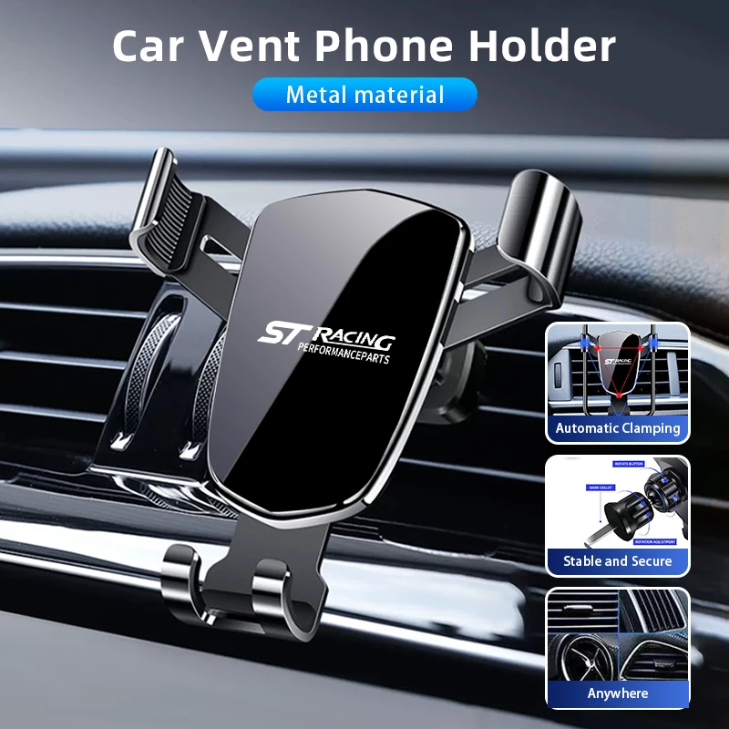 Car Gravity Phone Holder Metal GPS Mount Mobile Support Accessories For Ford ST Line Racing RS S Kuga Fiesta Fusion Mondeo Edge