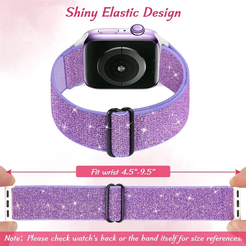 Bohemian Nylon Strap for Apple Watch 46mm/49/41/45mm 40/44mm Elastic Shiny Bracelet iWatch Series 10 9 8 7 6 5 4 Se Band ultra 2