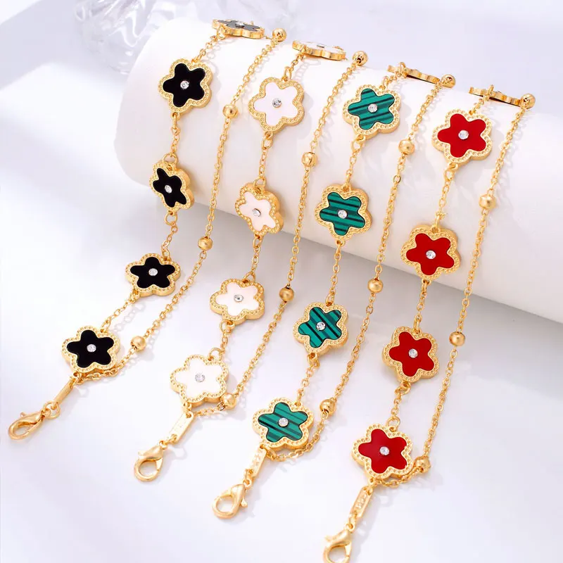 New Trendy Five Leaf Clover Flower Charm Bracelet for Women Layered Link Chain Lucky 4 Clovers Bracelets Fashion Wrist Jewelry