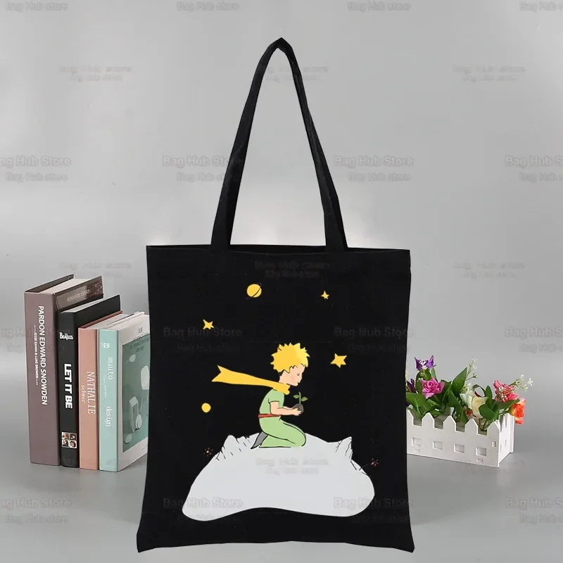 Little Prince Earth Space Y2K Art Harajuku Kawaii Canvas Shoulder Bag Canvas Eco Shopping Bag Canvas Tote Bag HandBag Daily Use