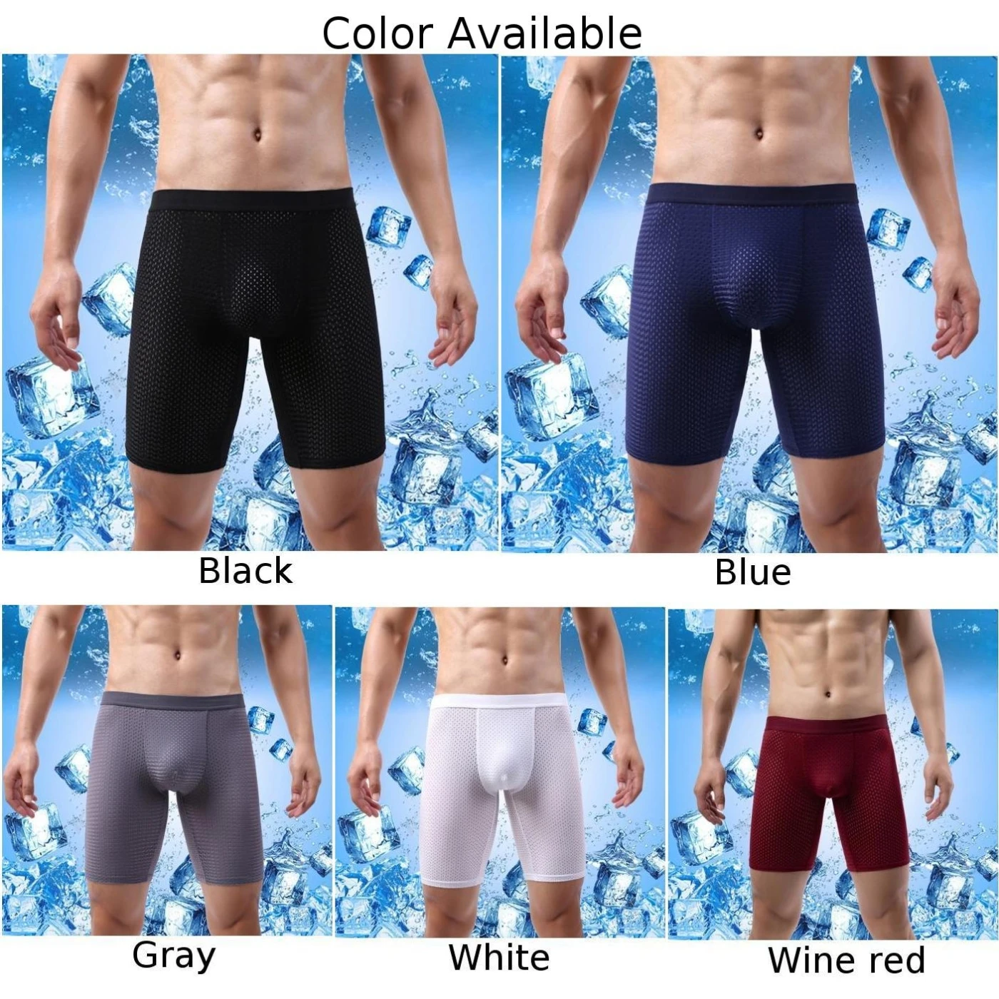 Men Ice Silk Long Leg Boxer Shorts Mesh Underwear Breathable Underpants Quick Dry Lengthening Wear Resistant Boxers Briefs