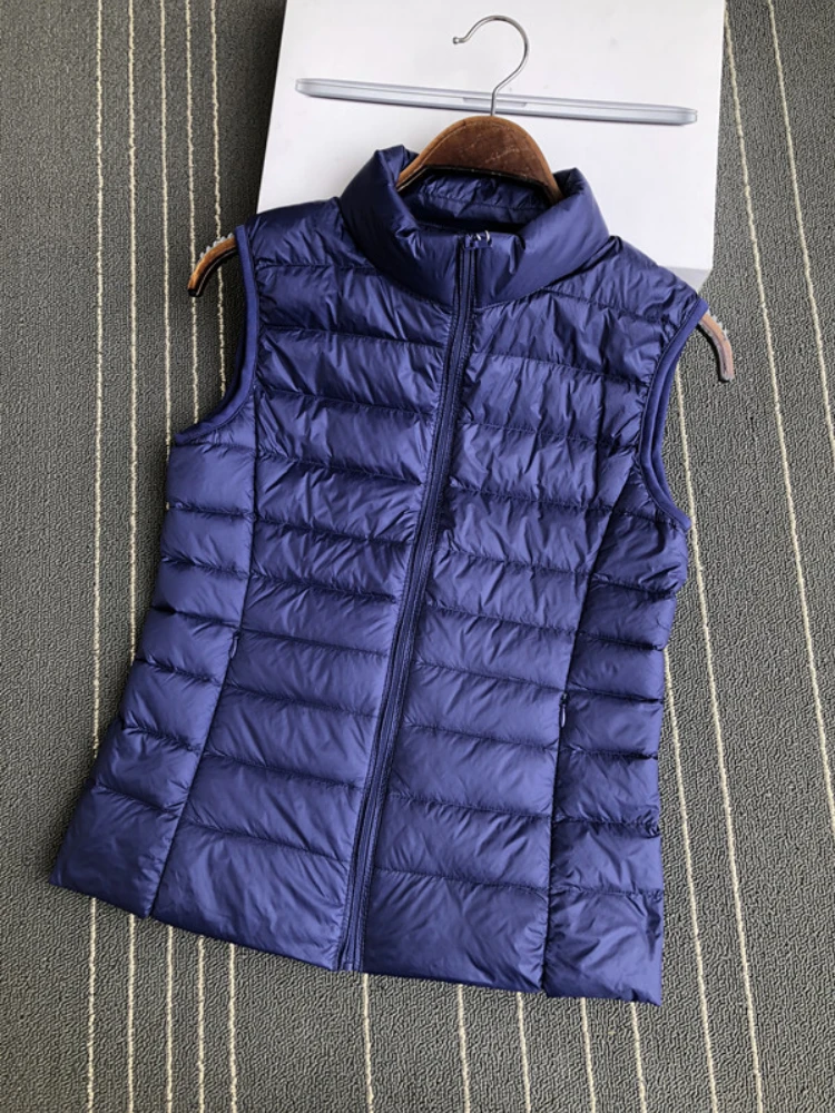 Stand Collar Down Vest Women Ultralight Casual Winter Waistcoat Pockets Padded Chalecos Sleeveless Quilted Jacket