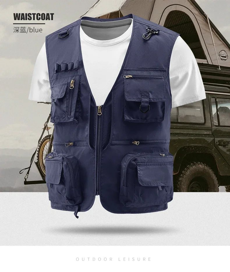 UPF50+ Ärmellose Jacke Herren Outdoor Sonnenschutz Utility-Weste Angelweste Leichtgewicht Übergröße Arbeitsbekleidung Oberteil Cargo-Weste – Detail 16