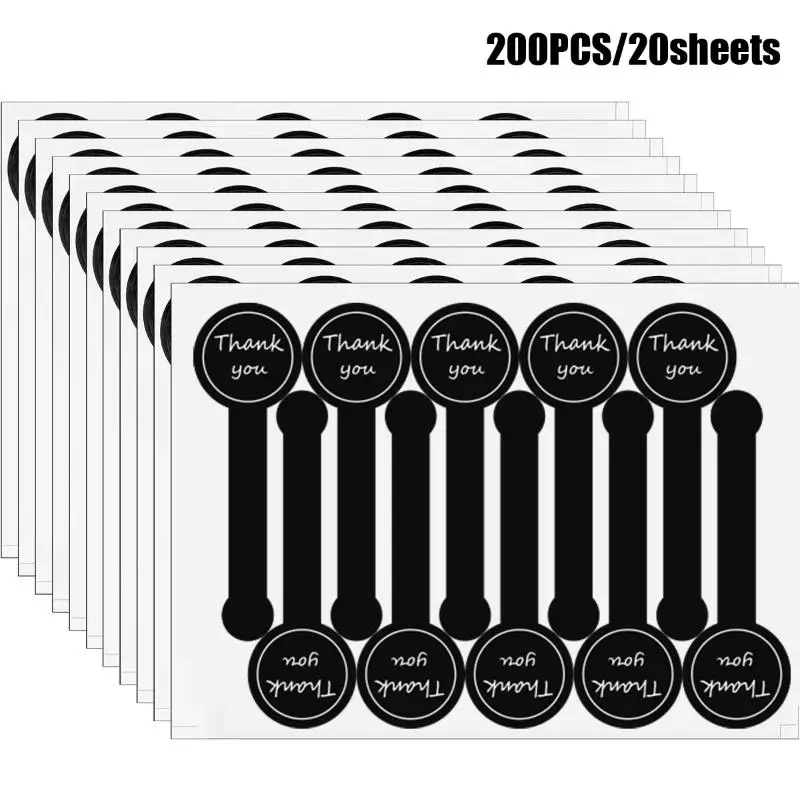 200PCS Thank You Stickers Black Pudding Baked Puff Design For Gift Wrapping Appreciation Notes Sealing Decorations Handmade - view 2