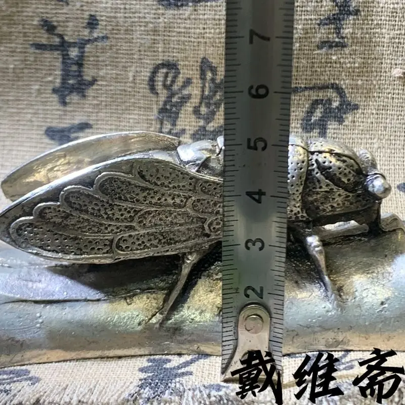 Rare and nostalgic large copper and silver engraved bamboo joints Yiming amazing ruler paperweight study desk ornament