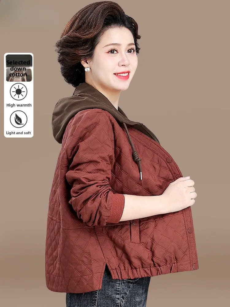 

Lightweight ort Cotton-Padded Jaet for Mom Autumn Winter Faionable down Coat Loose Fit Open Cardigan Sle Zipper Closure