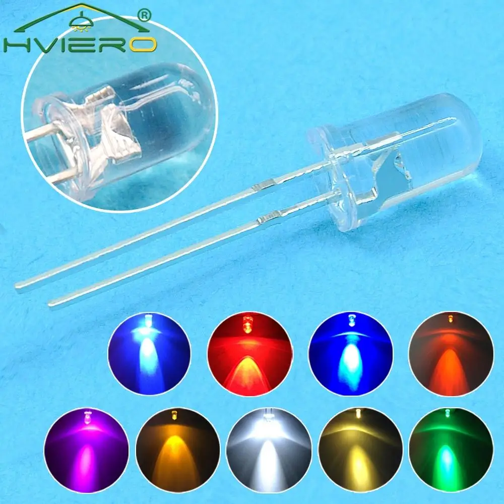 1000pcs F5 5mm Round White Red Green Blue Yellow Water Clear Led Super Bright Ligte Emitting Diodes 6000-6500k Lamp Bulb