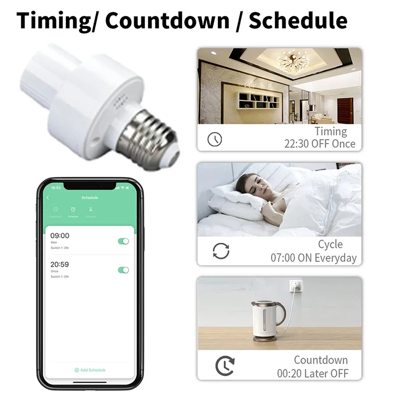 Tuya Smart WiFi Light Socket Adapter E27/E26 Lamp Bulb Holder Base Smart Life APP Control Works With Alexa Google Home AC85-265V