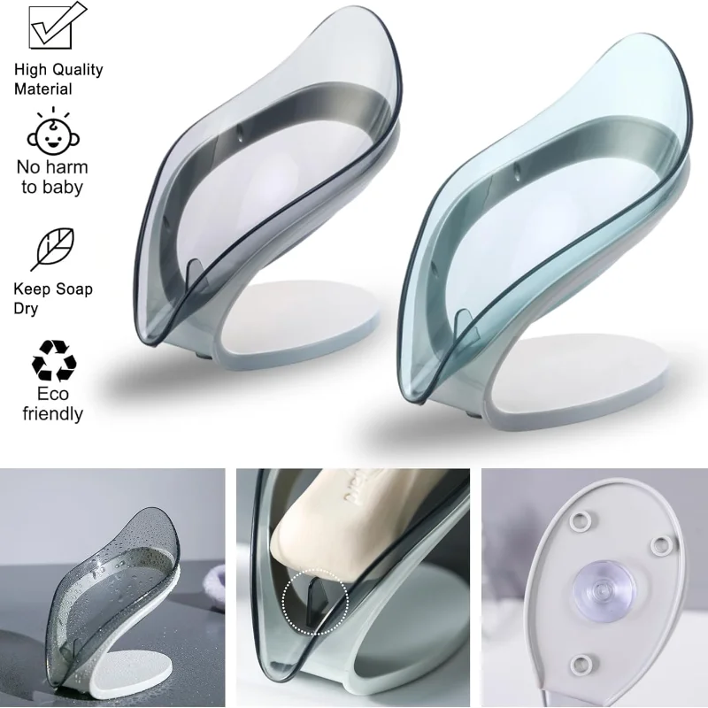 1pcs Suction Cup Soap Dish Box Creative Leaf Shape Box Drain Soap Holder Box Suction Cup  Dish for Bathroom Shower Soap Holder