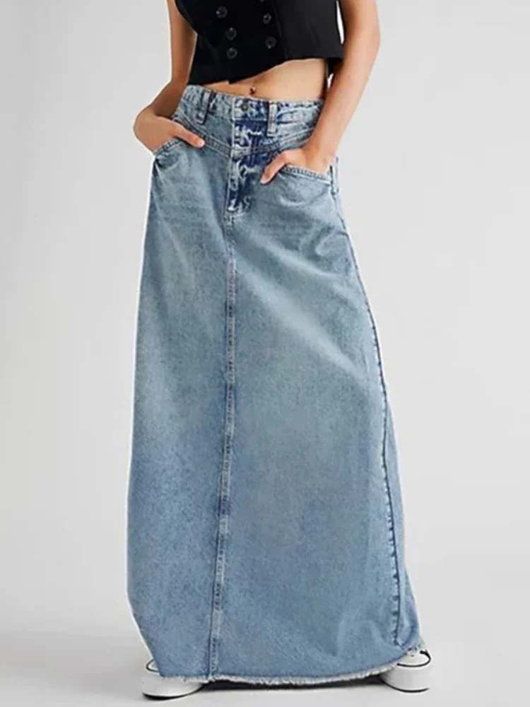 Women Skirts Denim Sexy Wrap Buttocks Dress High Waist Solid Vestidos Casual Patchwork Pockets Ankle Length Washing Slim