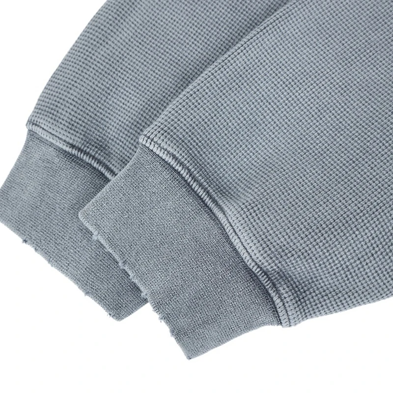 Neue Stil Einfarbig Waffel Langarm T-shirt Retro Tun Alte Casual Einfache Kreative Design Patch Top T