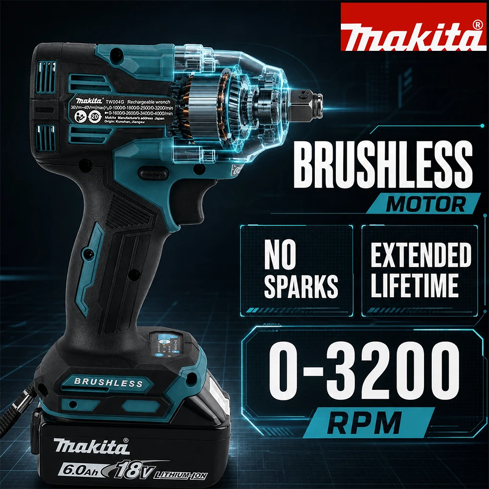 For Makita 18v Battery Pins, TW004 Lug Nut Tool,630N.m,500W,Multi Speed Control,LED Light Workshop tools