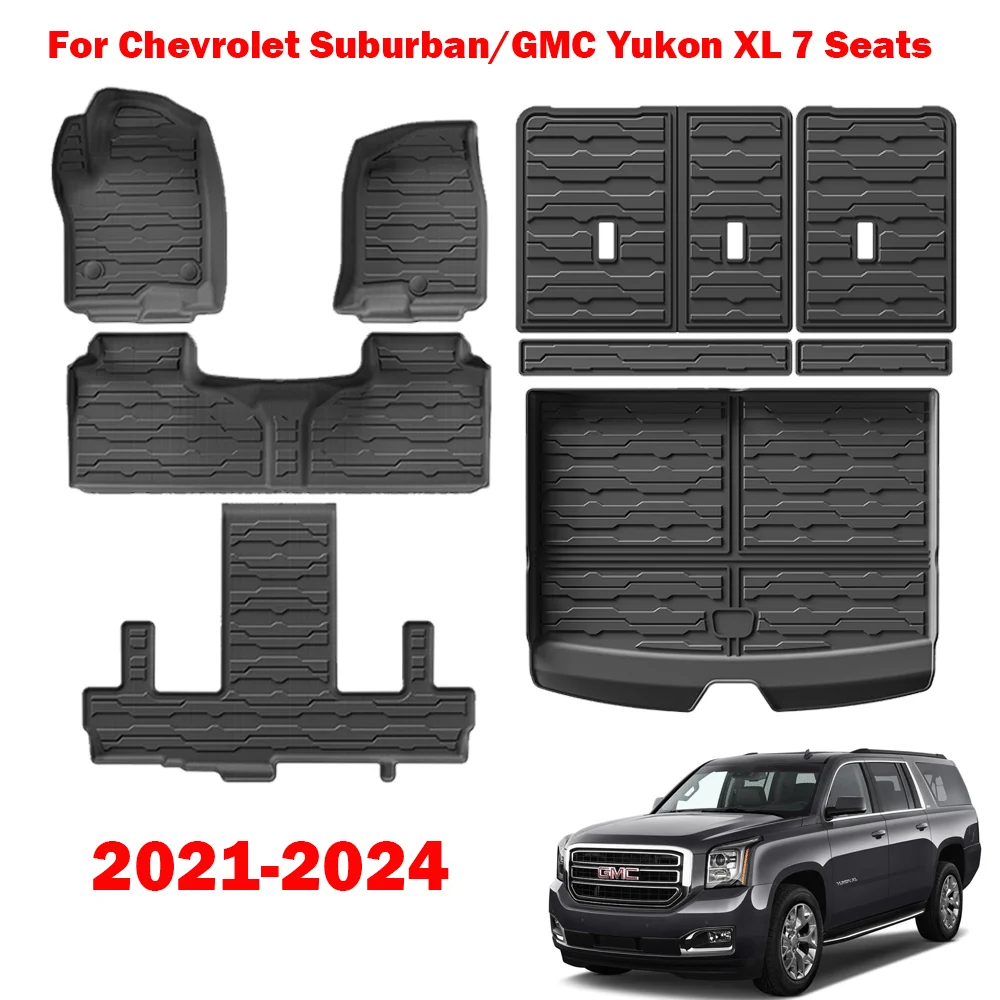

for Chevrolet Suburban/GMC Yukon XL 7 Seats 2021 - 2024 TPE 3D Car Floor Mats Cargo Liner Trunk Pad Left Hand Drive