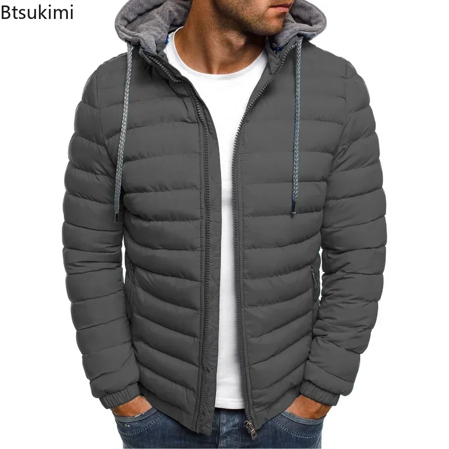 Nuevo Parkas de Otoño Invierno para hombre, abrigo de algodón liso con capucha, chaqueta, ropa cálida informal, abrigo para hombre, ropa de calle, chaqueta acolchada para hombre