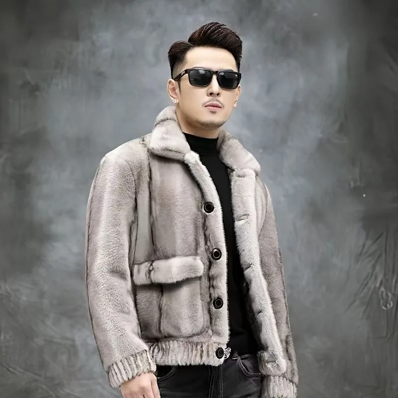 Cappotto double face Haining in pelliccia di visone dorato con pelliccia integrata su entrambi i lati Stile corto Nuova pelliccia per uomo Colletto invernale ispessito