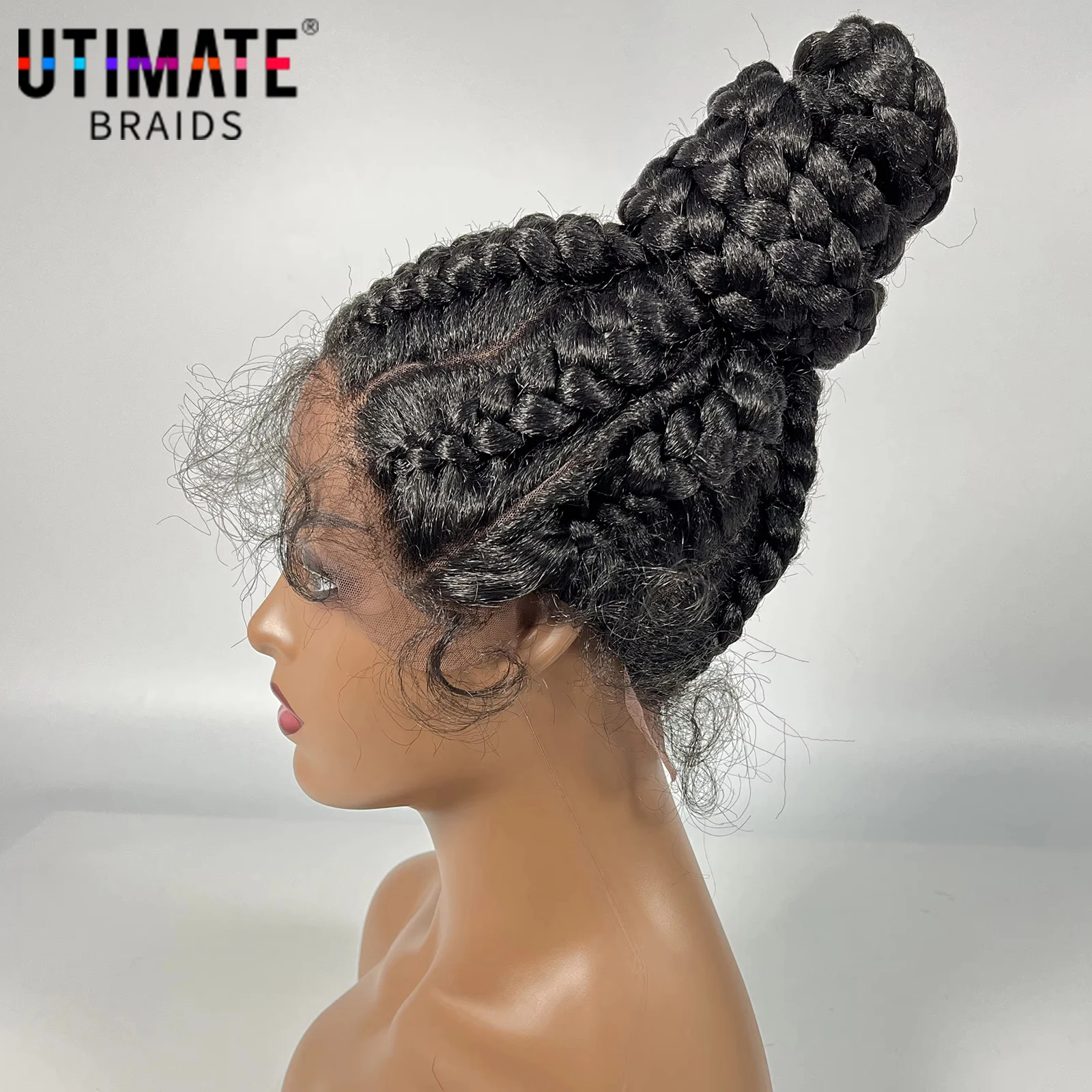 Synthetic Braided Updo Lace Front Wig Box Braids Wig For Black Women Cornrow Braids Lace Wigs Frontal Afro Wig New Style Hair