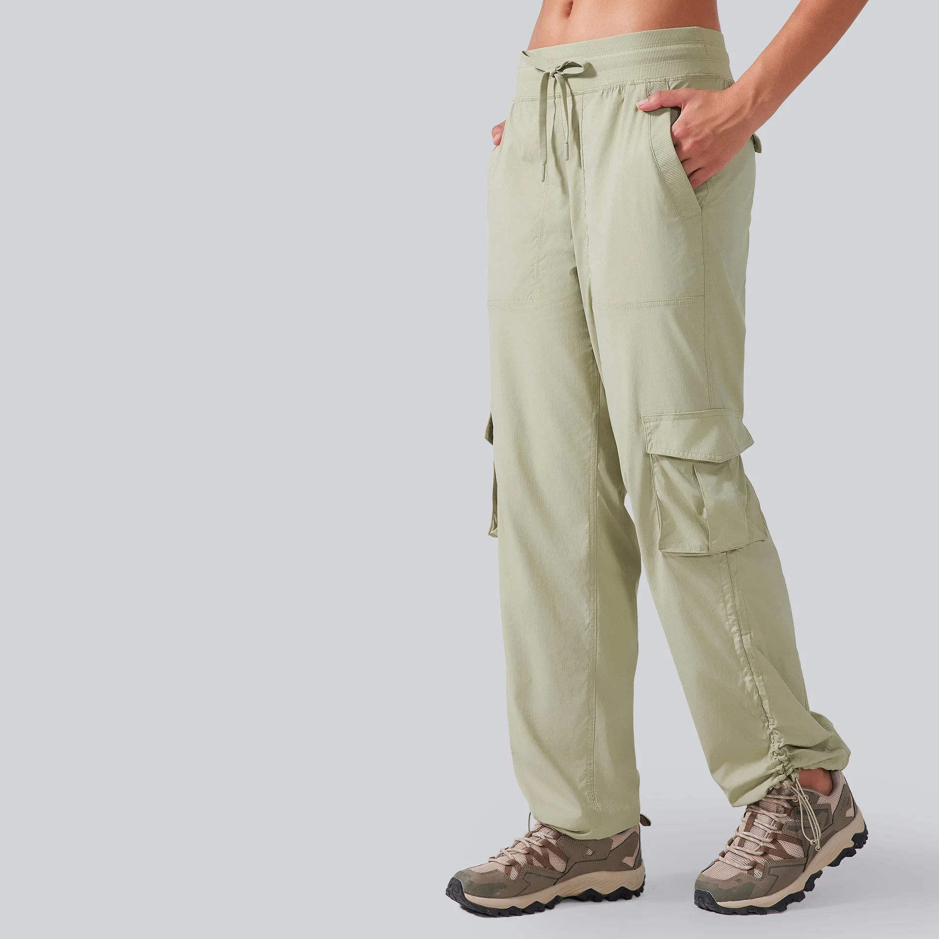 SHINBENE Lightweight Quick-drying Outdoor Running Pants Women's Drawstring Large Pocket Wide Leg Cargo Casual Pants