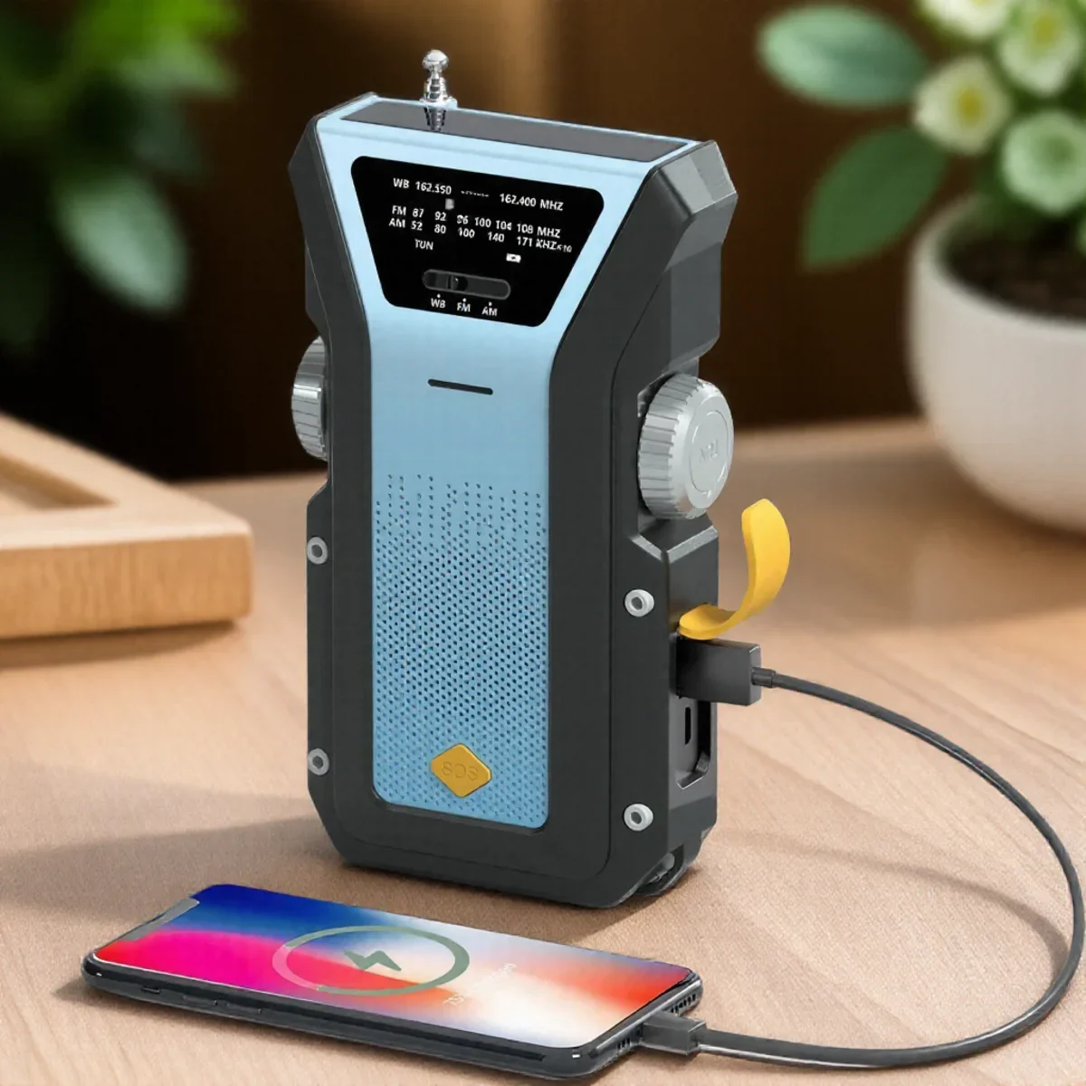 4000 mAh SOS-alarm Noodweerzaklamp Handslinger Zonnebatterij AM FM-radio Oplader voor mobiele telefoon