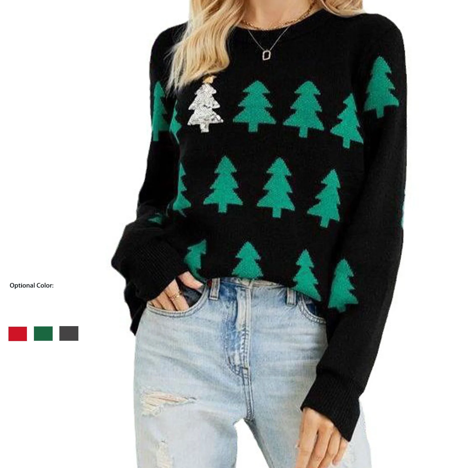 Vintage Christmas Tree Sweater | Jacquard Knit Pullover | Women's Holiday Casual Top