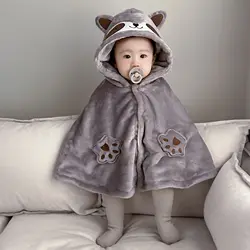 2024 Ins Baby Boys Cloak Autumn Winter Cartoon Thickened Shawl Warm Hooded Infant Boys Coat Newborn Boys Windproof Cloaks