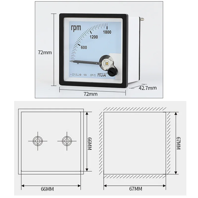 SQ-72 CP-72 Panel Meter Pointer RPM Tachometer With Complete Specifications 1800R 10V