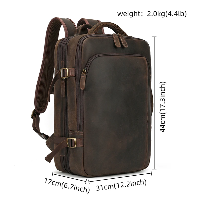 Business Male Backpack Leather Men\'s Bag Multifunctional Handbag Large Capacity Crazy Horse Leather Backpack