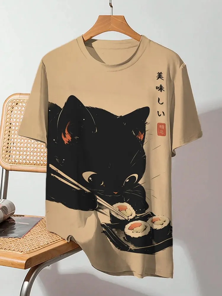 Men's Edo Cat Samurai Warrior Japanese Art 3D Print Casual T-Shirts Men/Women Short Sleeve O-Neck Top Oversized Tee Kid Clothing image 4