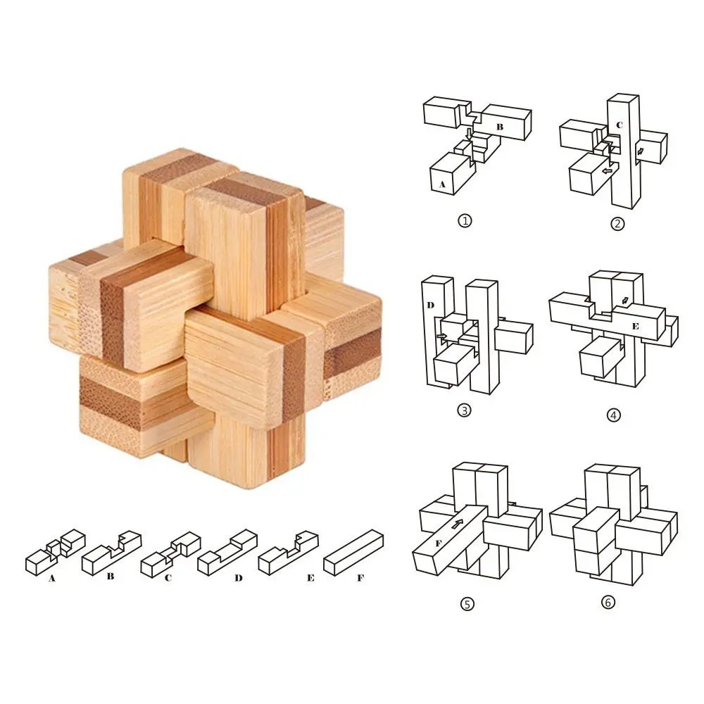 3D Wooden IQ Interlocking Game Classic Toys Kong Ming Lock Brain Teaser Puzzle Toy