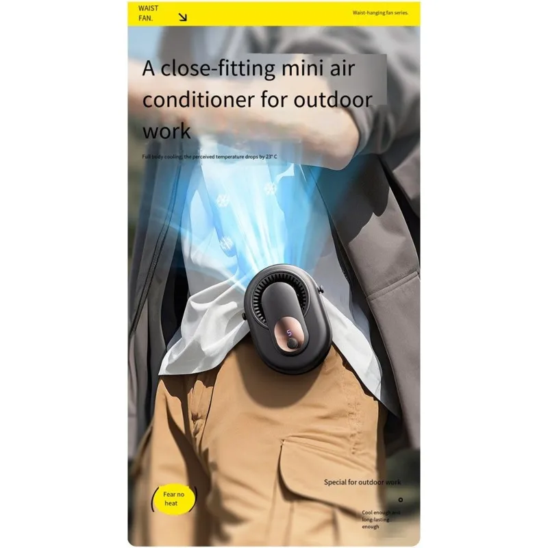【FAST-SALE】Low Noise Portable Waist Fan With Neck Strap, USB Rechargeable, Multi-Speed For Outdoor Work