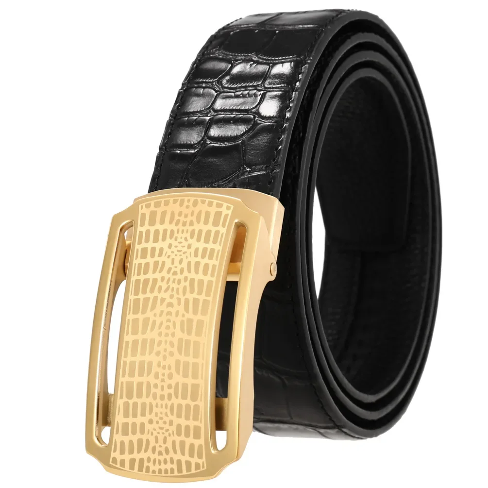 

High-Grade Crocodil Men's Leather Embossing Automatic Checkoff Full-Grain Leather Business Waistband Belt Luxury Designer