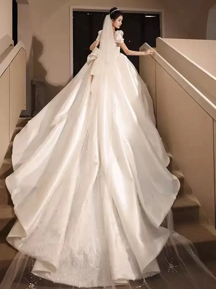 새틴 신상 메인 원단 플러스 사이즈 트레인 드레스