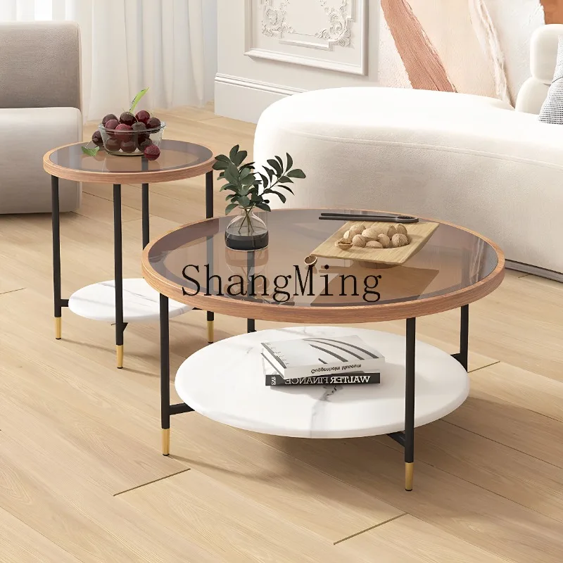 

LXY Changhong glass coffee table small apartment living room antique simple modern round coffee table combination