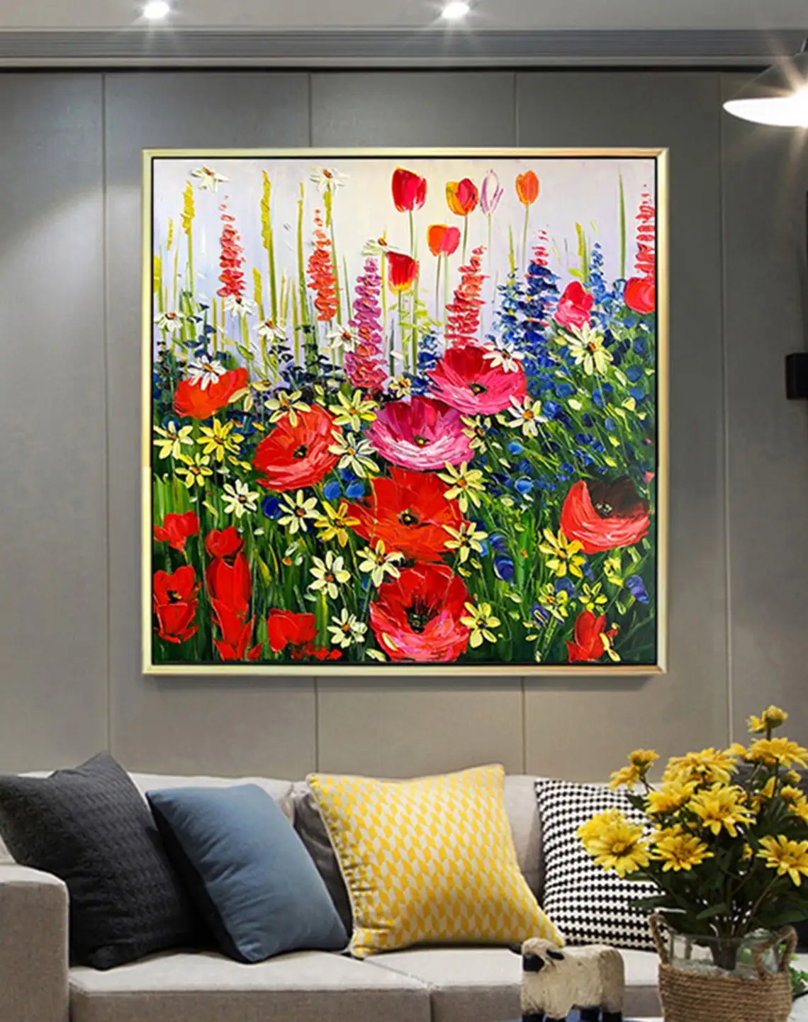 

Blossom Red Flowers Hand Painted Oil Painting on Canvas Abstract Plant Floral Field Blooming Floral Art Painting Modern Wall Art