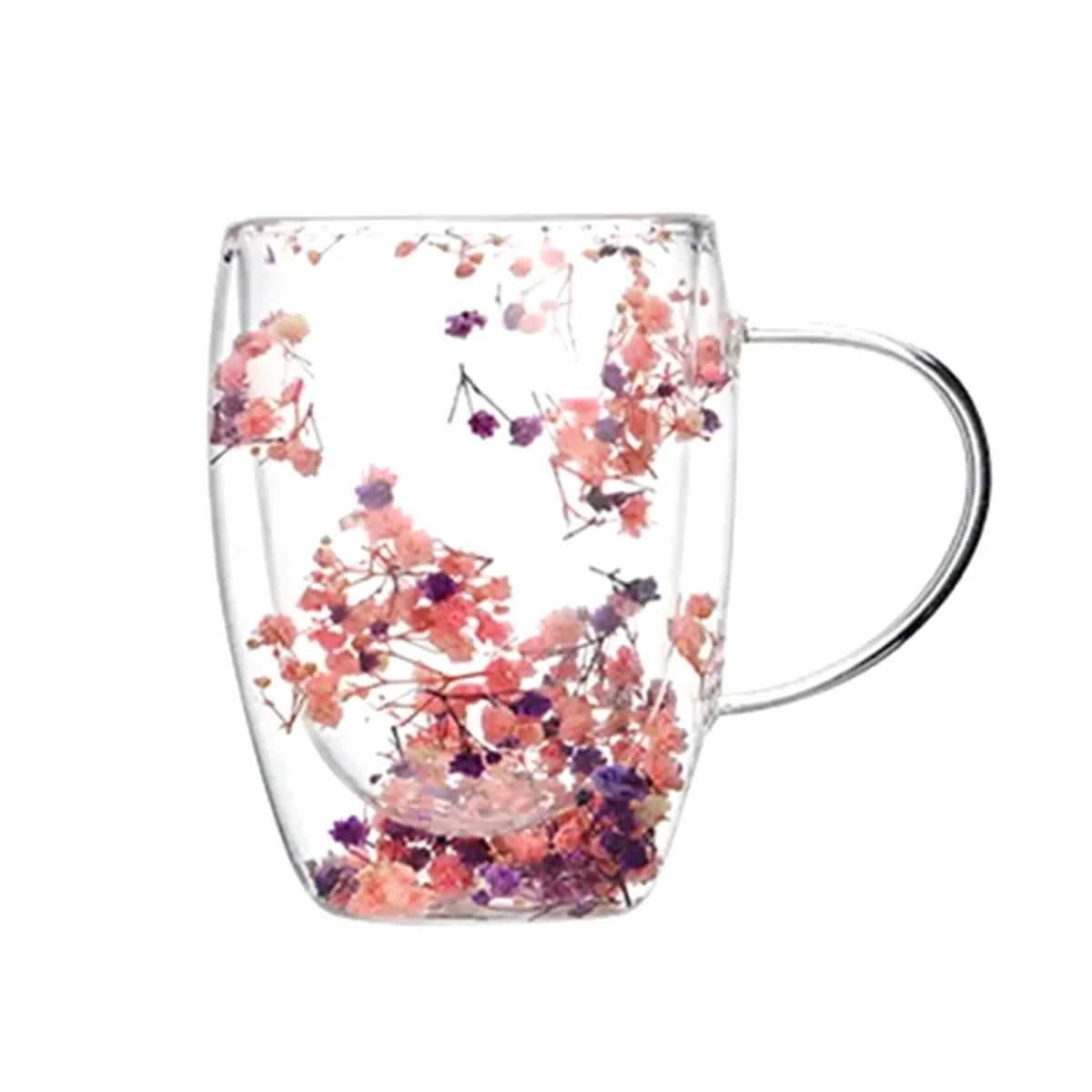 Creatives Real Flower Double Glass High Appearance Level Full Star Dried Flower Milk Coffee Glass 350ml Household Cup B