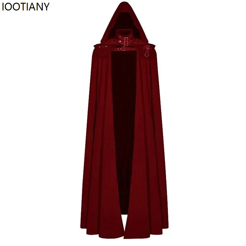Cape de sorcière gothique à capuche médiévale, manteau Long pour hommes, jeu de rôle d'halloween, Cape de démon, couleur unie, rétro, vêtements amples de fête décontractés