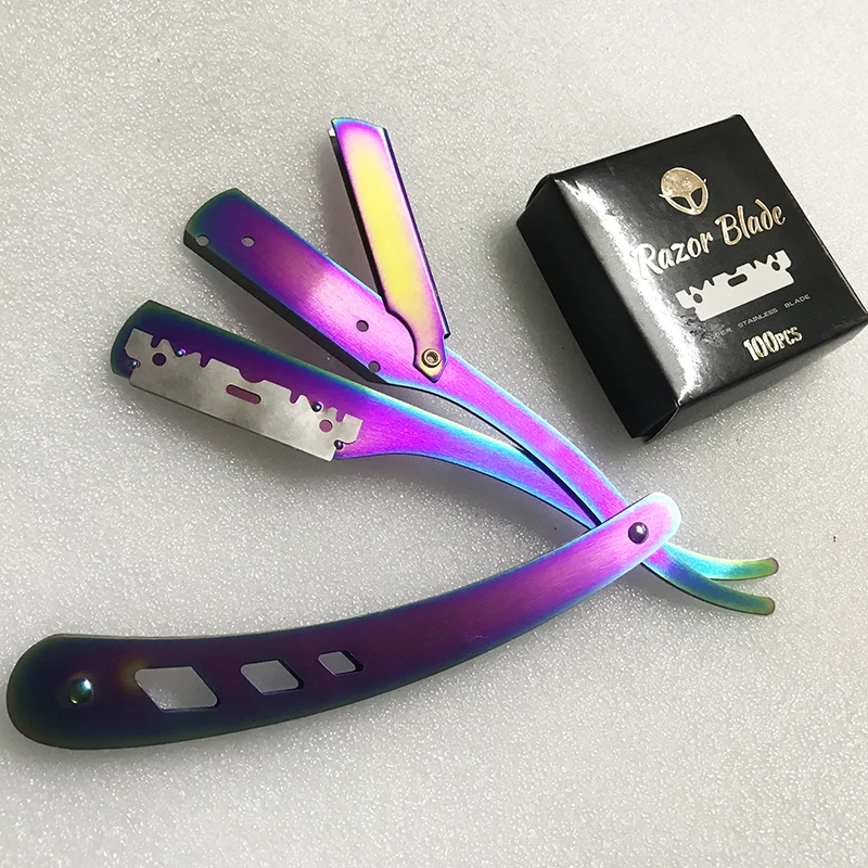 Мужские парикмахерские инструменты для бритья, разноцветная бритва, антикварный складной нож для бритья, унисекс, удаление волос (без лезвия)